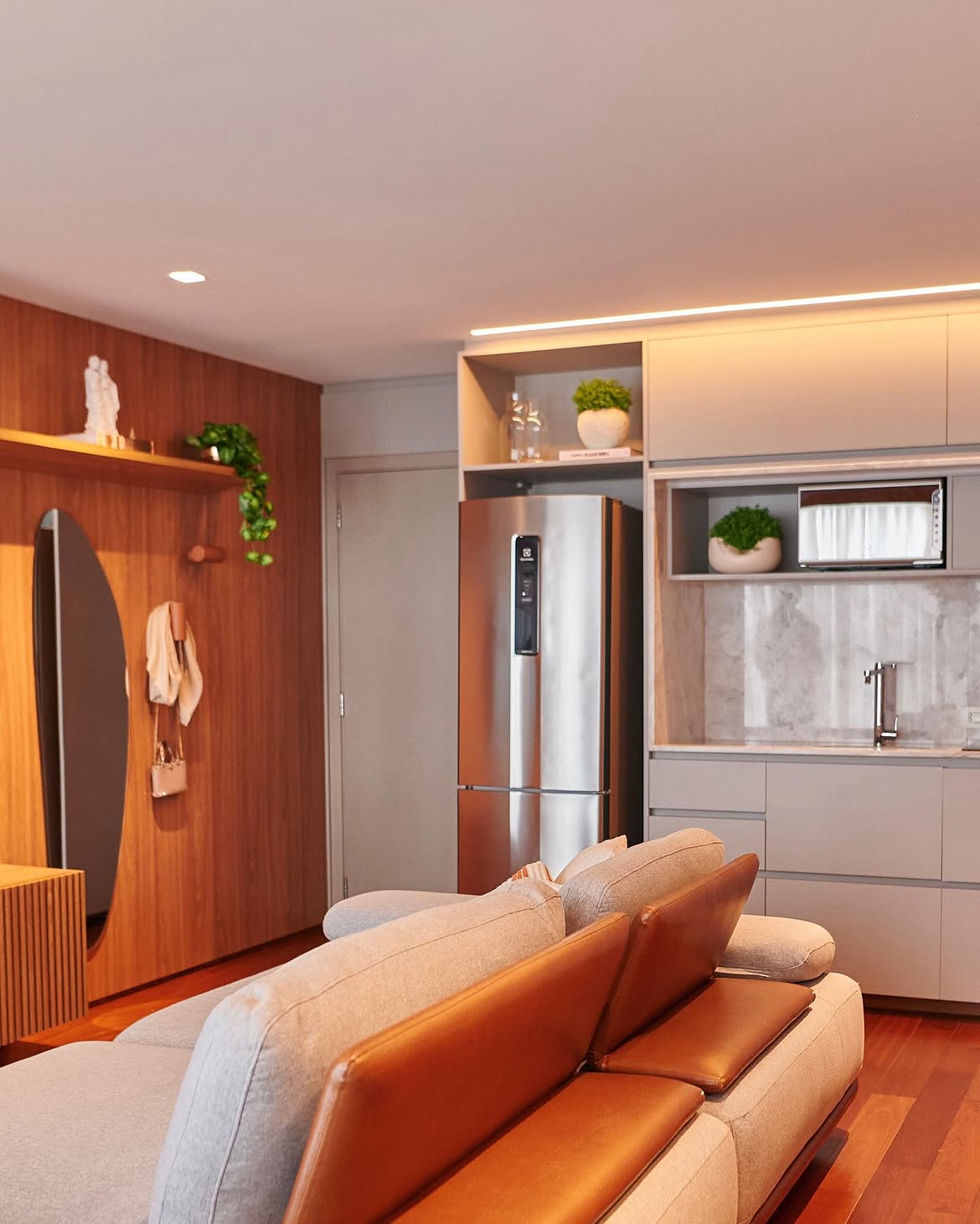 Vista do living e cozinha integrada — Projeto BV SP White